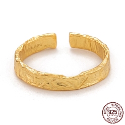 Golden 925 Sterling Silver Cuff Rings, Open Rings, Textured, Golden, US Size 6(16.5mm)