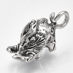 Antique Silver Tibetan Style Alloy Pendants, Wild Boar, Antique Silver, 43x17.5x22.5mm, Hole: 7x5mm