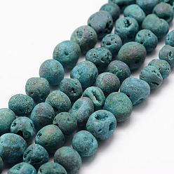 Темно-бирюзовый Гальванические природный кристалл кварца бусы пряди, druzy кристалл жеода, круглые, темные бирюзовый, 10~13 мм, отверстие : 1 мм, около 34~36 шт / нитка, 15.3 дюйм
