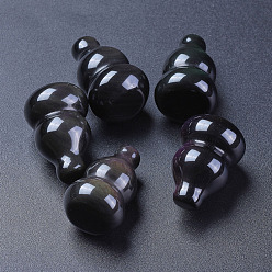 Obsidian Natürliche Obsidian Perlen, kein Loch, Kürbisflasche, 28~32x19~20 mm
