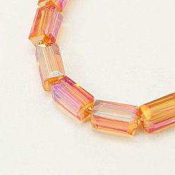 Темно-Оранжевый Гальванические стеклянные бусины, с полным покрытием цвета радуги, граненые, кубоид, темно-оранжевый, 8x4x4 мм, отверстие : 1 мм