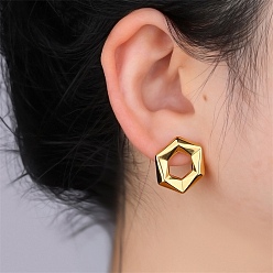 Golden 304 Stainless Steel Stud Earrings, Hexagon, Golden, 20x17mm