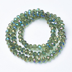 Spring Green Electroplate Transparent Glass Beads Strands, Full Rainbow Plated, Faceted, Rondelle, Spring Green, 3x2mm, Hole: 0.8mm, about 150~155pcs/strand, 15~16 inch(38~40cm)