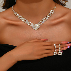 Золотой Прямоугольные латунные с хрустальными стразами комплекты украшений, серьги и колье, золотые, 330 мм и 43x12 мм