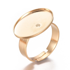 Золотой Регулируемые элементы 201 из нержавеющей стали, латунная фурнитура платформы для кольца, овальные, золотые, Размер 7, 17 мм, лоток : 18.5x13.5 мм