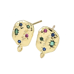 Средний Морско-зеленый Латунные серьги-гвоздики из циркония, стойки покрытие, прочное покрытие, золотые, средний морской зеленый, 13.5x9 мм, отверстие : 1.2 мм, штифты : 0.8 мм