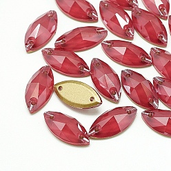 Светло-сиамский Шить на горный хрусталь, стиль мокко, k 9 стеклянный страз, два отверстия, аксессуары для одежды, граненые, лошадиный глаз , случайное цветное покрытие, имитация нефрита, Light Siam, 15x7x4 мм, отверстие : 1 мм