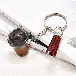 Кокосово-Коричневый Брелок из искусственной замши с кисточкой и имитацией чая «бабл-ти» из смолы, с железными разрезными брелоками, кокосового коричневый, 81.5 мм