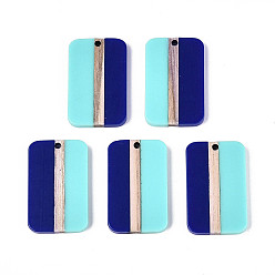 Стально-синий Кулоны из непрозрачной смолы и дерева, прямоугольные, два тона, стальной синий, 32.2~32.7x20.2x3.1~3.8 мм, отверстие : 2 мм