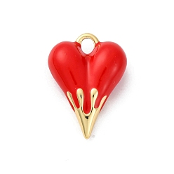Красный Латунь эмаль подвески, шарма сердца, стойки покрытие, без свинца и без кадмия, долговечный, реальный 18 k позолоченный, красные, 28x20.5x9.5 мм, отверстие : 4x3.5 мм