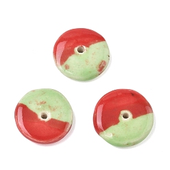 Pale Green Vintage Handmade Two Tone Porcelain Beads, Disc, Flat Round, Pale Green, 21~23x5~6mm, Hole: 2mm