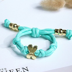 Голубой Браслеты из хлопкового шнура с плетеным узлом в форме буквы X, латунные подвески в виде букв алфавита для женщин и мужчин, золотые, голубой, внутренний диаметр: 1.97~2.76 дюйм (5~7 см)