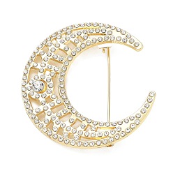 Doré  Broches à revers en alliage de strass pour vêtements, lune, or, 47x45mm