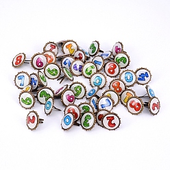 Antique Bronze Iron Brads, with Epoxy Resin, For Scrapbooking, Photo Album, DIY Paper Cards Decoration, Number Pattern, Antique Bronze, 15x2mm, about 50pcs/bag
