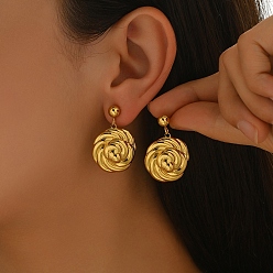 Цветок Минималистичные висячие серьги-гвоздики из нержавеющей стали, золотые, цветок, 33x23 мм