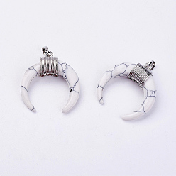 Говлит Природные подвески Говлит, латунная фурнитура с платиновым покрытием, двойной рог / полумесяц, 34x33x8.5 мм, отверстие : 5x7 мм