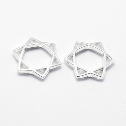 Посеребрённый Долговечная оправа из сплава, для евреев, звезда Давида, 925 серебро покрытием, серебряные, 16.5x16.5x3 мм, отверстие : 1 мм