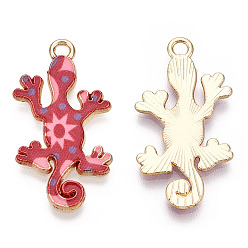 Crimson Alloy Enamel Pendants, Light Gold, Gecko Charm, Crimson, 27x14.5x1.5mm, Hole: 1.6mm