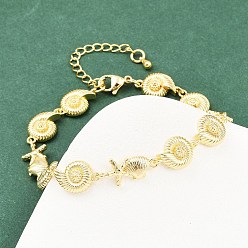 Mixed Shapes Браслеты из латунной цепочки для женщин, стойки покрытие, долговечный, без свинца и без кадмия, реальный 18 k позолоченный, раковина и морская звезда, 7-7/8 дюйм (20 см)