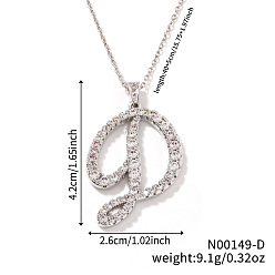 Letter D Элегантные модные латунные ожерелья с подвесками в виде алфавита из микропаве из прозрачных кубических цирконий, серебряный цвет гальваническим, Буква D, 15.75 дюйм (40 см)