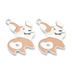 Платинированный Латунь эмаль подвески, корги подвески для собак, долговечный, Реальная платина, 24x16x1.5 мм, отверстие : 1.5 мм