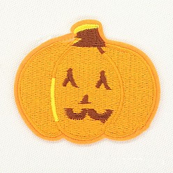 Orange Computerized Embroidery Cloth Iron on/Sew on Patches, Costume Accessories, Halloween Pumpkin Jack-O'-Lantern, Orange, 5.8x6.7cm
