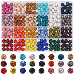 Gemischte Farbe 240 Stück 24 Farben pflastern Discokugel Perlen, Polymer Ton Strass Perlen, Klasse A, Runde, Gemischte Farbe, 10x9.5 mm, Bohrung: 1~1.8 mm, 10 Stk. je Farbe