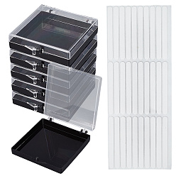 Черный 9пластиковый контейнер для хранения накладных ногтей, квадратный, 1лист с наклейками для дизайна ногтей, чёрные, 7.8x6.95x1.75 см