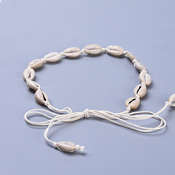 Pale Goldenrod Adjustable Cowrie Shell Beads Beaded Necklaces, with Waxed Cotton Cords, Pale Goldenrod, 35.8 inch(91cm)