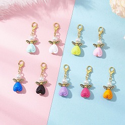 Антично-золотой и Золотой Подвесные украшения в виде ангелов из непрозрачного акрила, со стеклянными жемчужными бусинами и застежками-карабами из цинкового сплава., античный золотой и золотой, 38 мм