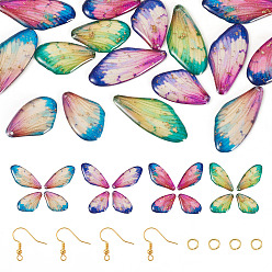 (52) Непрозрачная лаванда 4 наборы 4 подвески из цветной смолы, крыло бабочки, 20 шт латунные серьги крючки, 40шт латуни кольца прыжок, разноцветные, 37.5x17x2.5 мм, отверстие : 1.2 мм