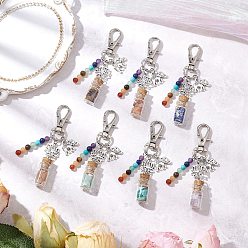 Античный Серебристый & Платиновый Стеклянная бутылка желаний с натуральными и синтетическими драгоценными камнями чакра внутри подвесных украшений, подвески из сплава в виде слона-лотоса и поворотных застежек для украшений сумок, старинное серебро и платина, 72~73.5 мм, 7 шт / комплект