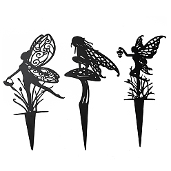 Черный Железные колышки для сказочного сада, Декоративные силуэтные фигуры для украшения сада и клумб, чёрные, 300~302x145~167x1 мм, о 3 шт / комплект