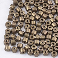 Golden Plated Electroplate Glass Bugle Beads, Metallic Colours, Round Hole, Golden Plated, 7~7.5x6~6.5mm, Hole: 2.5mm, about 800pcs/bag