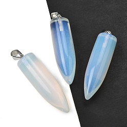 Опал Опалитные остроконечные подвески, Подвески в форме пули с 304 защелкивающимися креплениями из нержавеющей стали, цвет нержавеющей стали, 45x11.5~12 мм, отверстие : 7x4 мм
