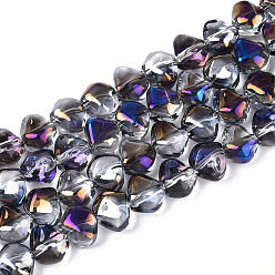 Темная Орхидея Гальванизируйте прозрачное стекло бисер нитей, самородки, с половиным покрытием, темные орхидеи, 6.5x8x5 мм, отверстие : 0.9~1 мм, около 99~101 шт / нитка, 24.61~25.39 дюйм (62.5~64.5 см)