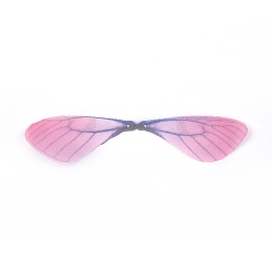 Rose Chaud Bijoux de mode boucles d'oreilles bijoux accessoires, pendentifs en tulle de fibres, ailes de libellule, rose chaud, 18~19x85~90x0.1mm, Trou: 1mm