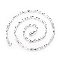 Stainless Steel Color Non-Tarnish 304 Stainless Steel Figaro Chain Necklaces, with Lobster Claw Clasps, Stainless Steel Color, 23.9 inch(60.8cm), 4mm
