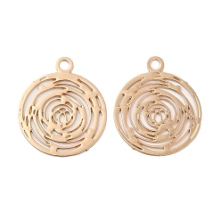 Light Gold Долговечные филигранные подвески из латуни с покрытием, плоские круглые прелести, без кадмия, без никеля и без свинца, золотой свет, 14.5x12x0.3 мм, отверстие : 1.2 мм