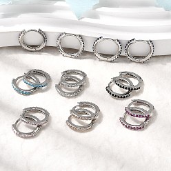 Платина Латунные микро проложить серьги обруча кубического циркония, стойки покрытие, долговечный, без кадмия и без свинца, разноцветные, платина, 15x1.5 мм