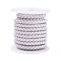 White Braided Cowhide Leather Cord, Leather Rope String for Bracelets, White, 6mm, about 3.82 yards(3.5m)/roll
