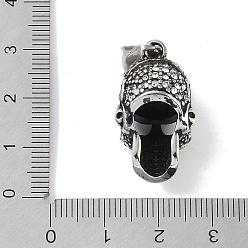 Crystal 316 Surgical Stainless Steel Pendants, with Rhinestone, Skull Charm, Antique Silver, Crystal, 27x15x16mm, Hole: 8.5x3.5mm