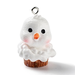 Утка Непрозрачные подвески смолы, Подвески в виде животных с железными петлями с платиновым покрытием, утка, 31x21x13 мм, отверстие : 2 мм