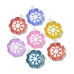 Mixed Color Acrylic Pendants, with Enamel and Glitter, Flower, Mixed Color, 29x24.5x8mm, Hole: 3mm