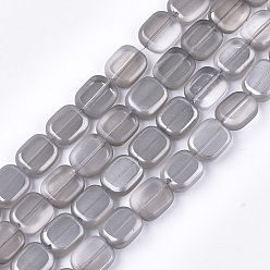 Gray Frosted Electroplate Glass Beads Strands, Rectangle, Gray, 12x10x4mm, Hole: 1mm, about 55pcs/strand, 25.1 inch