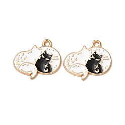 Белый Подвески из эмали и сплава, подвески в форме кошки, золотой свет, белые, 20x21x1.5 мм, отверстие : 1.8 мм
