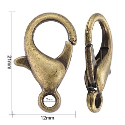 Antique Bronze Zinc Alloy Lobster Claw Clasps, Parrot Trigger Clasps, Cadmium Free & Lead Free, Antique Bronze, 21x12mm, Hole: 2mm
