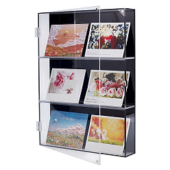 Черный 3-ярусные прямоугольные настенные акриловые витрины для бейсбольных карточек с магнитной крышкой, чёрные, 350x260x50 мм, внутренний диаметр: 251x105 мм