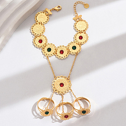 Farbig Böhmische Fingerringarmbänder aus Messing, Flachrund, Farbig, 8-5/8 Zoll (22 cm)