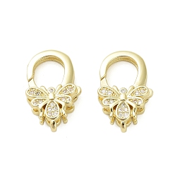 Настоящее золото 18K Насекомые латунные микропаве прозрачные кубические цирконии застежки-клешни лобстера, без кадмия, без никеля и без свинца, реальный 18 k позолоченный, 19x12x5.5 мм, отверстие : 1.4 мм